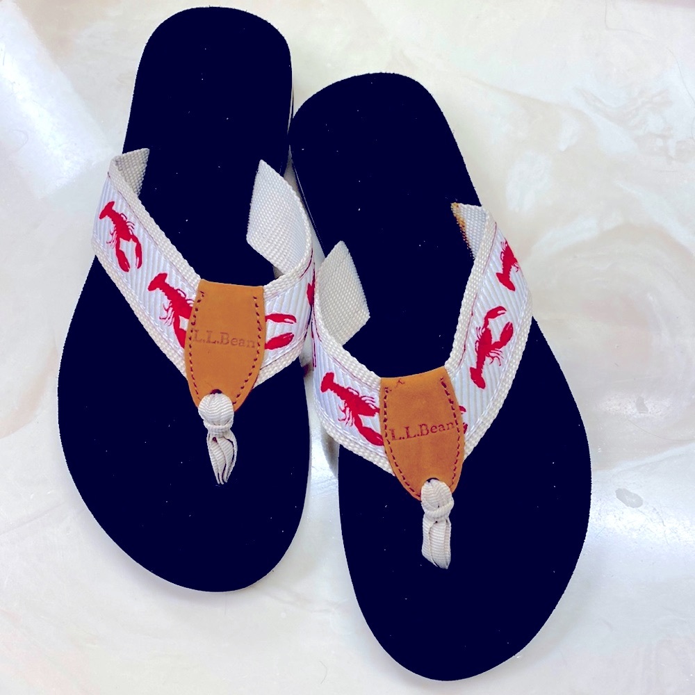 LL Bean Women’s Maine Isle Flip Flops w/Lobster Motif Size 7 Brand New